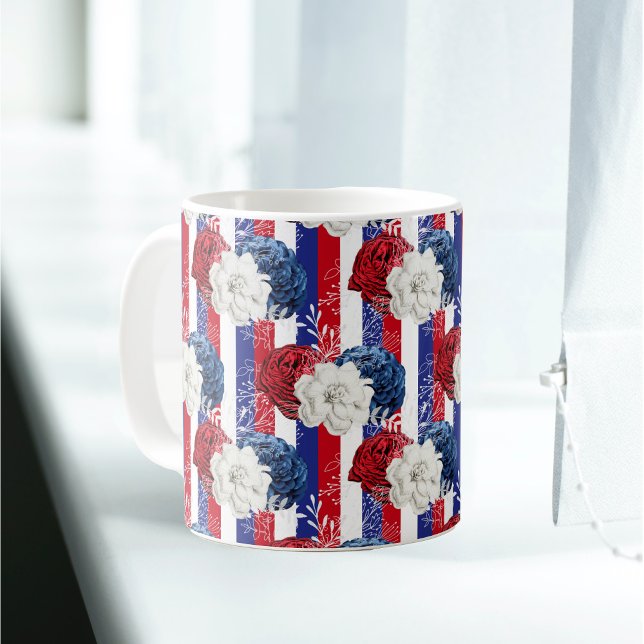 Patriotic Red White Blue Rose Stripe  Coffee Mug (Creator Uploaded)