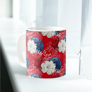 Patriotic Red White Blue Roses  Coffee Mug