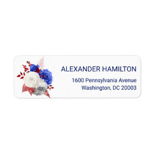 Patriotic Red White Blue Roses Return Address Label