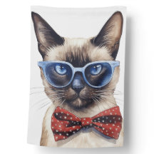 PATRIOTIC RED WHITE BLUE SIAMESE CAT WITH GLASSES