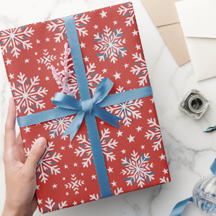 Patriotic Red White Blue Snowflake Christmas Wrap Wrapping Paper