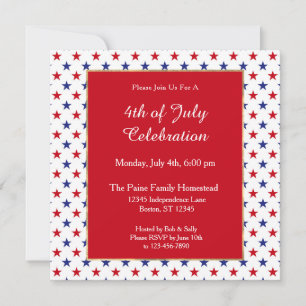 Patriotic Red White Blue Stars 4th of July Invitation