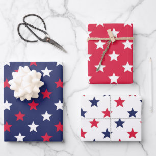 Patriotic Red White Blue Stars American Wrapping Paper Sheet
