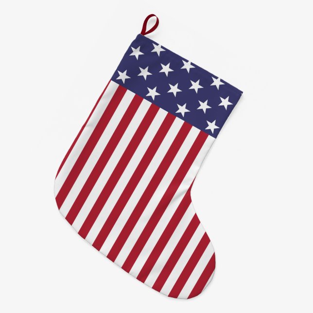 Patriotic Red White Blue Stars And Stripes Flag Large Christmas Stocking (Front (Hanging))