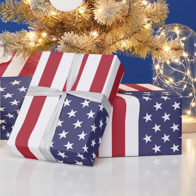 Patriotic Red White Blue Stars And Stripes Flag Wrapping Paper (Holidays)