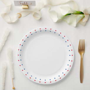 Patriotic red white blue stars border holiday paper plate