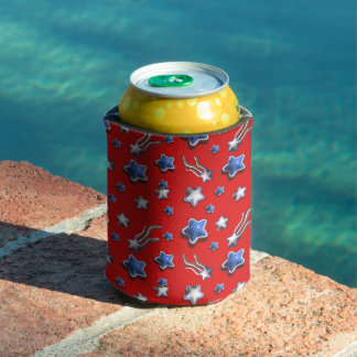 PATRIOTIC RED WHITE BLUE STARS CAN COOLER