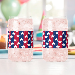 Patriotic Red White Blue Stars drinkware Can Glass