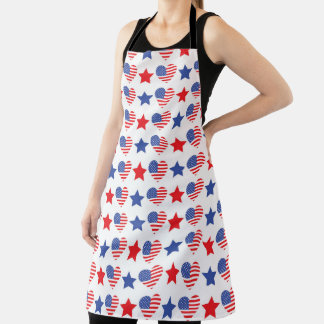 PATRIOTIC RED WHITE BLUE STARS & HEARTS APRON