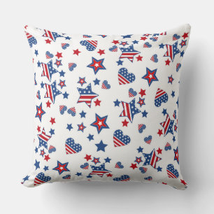 PATRIOTIC RED WHITE BLUE STARS & HEARTS CUSHION