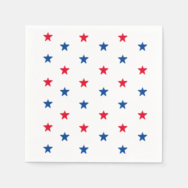 Patriotic red white & blue stars holiday fun napkin (Front)