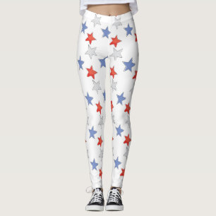Patriotic Red White Blue Stars Leggings