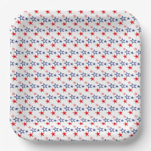 PATRIOTIC RED WHITE BLUE STARS PAPER PLATE