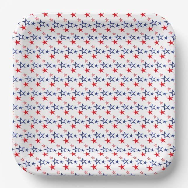 PATRIOTIC RED WHITE BLUE STARS PAPER PLATE (Front)