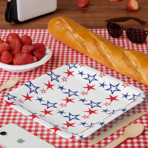 PATRIOTIC RED WHITE BLUE STARS PAPER PLATE