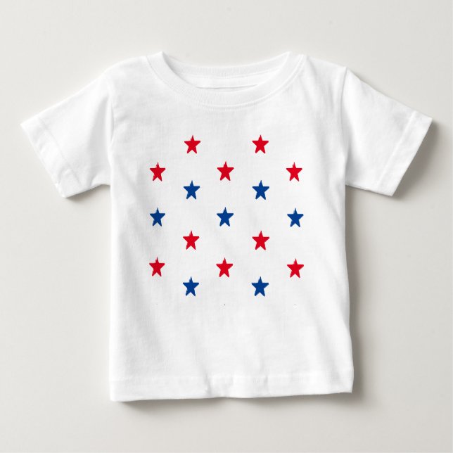 Patriotic red white blue stars pattern 4th of July Baby T-Shirt (Front)
