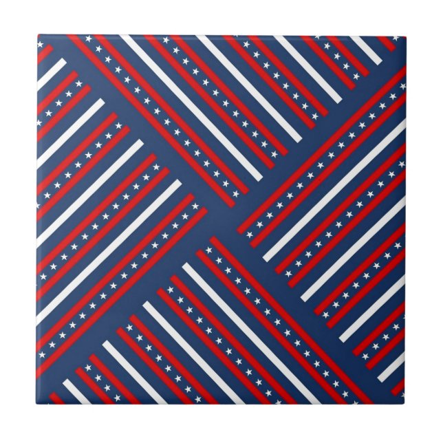 patriotic red white blue stars pattern ceramic tile (Front)