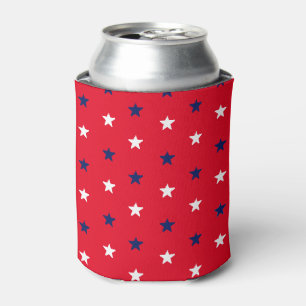 Patriotic red white blue stars pattern cute fun can cooler