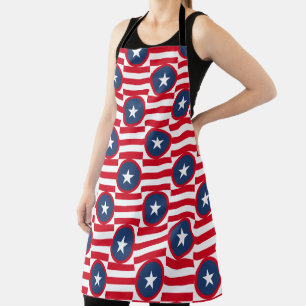 PATRIOTIC RED WHITE BLUE STARS & PATTERNS APRON