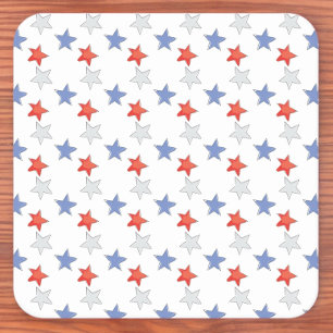 Patriotic Red White Blue Stars Square Paper Coaster
