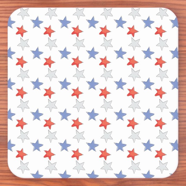 Patriotic Red White Blue Stars Square Paper Coaster (Creator Uploaded)