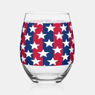 Patriotic Red White Blue Stars Stemless Wine Glass