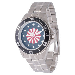 Patriotic Red White Blue Stars Stripes Rosette Watch