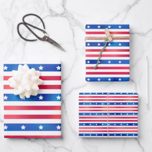 Patriotic Red White Blue Stars Stripes USA America Wrapping Paper Sheet