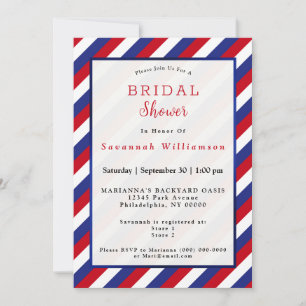Patriotic Red White Blue Stripe Bridal Shower Invitation