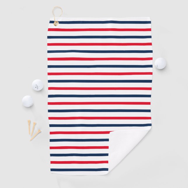 Patriotic red white blue stripes modern golf towel (InSitu)