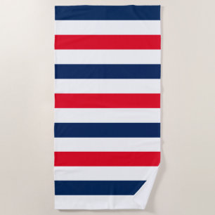 Patriotic red white blue stripes pattern modern beach towel