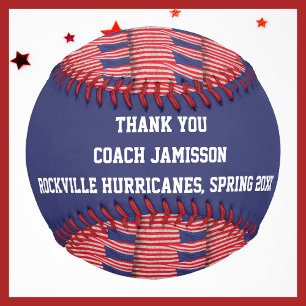 Patriotic Red White Blue Thank You Coach Name Flag Baseball