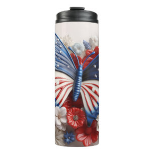 PATRIOTIC RED WHITE BLUE USA BUTTERFLY THERMAL TUMBLER