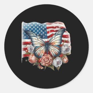 Patriotic Red White Blue Usa Flag Butterfly 4th Of Classic Round Sticker