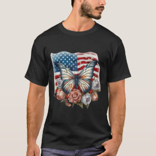 Patriotic Red White Blue Usa Flag Butterfly 4th Of T-Shirt