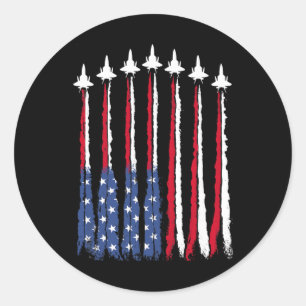 Patriotic Red White Blue Usa Flag Fighter Jets 4th Classic Round Sticker