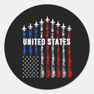 Patriotic Red White Blue Usa Flag Fighter Jets 4th Classic Round Sticker