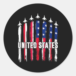 Patriotic Red White Blue Usa Flag Fighter Jets 4th Classic Round Sticker