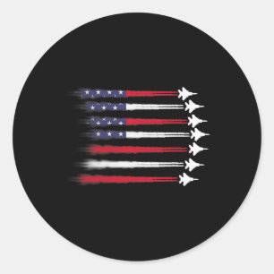 Patriotic Red White Blue Usa Flag Fighter Jets 4th Classic Round Sticker