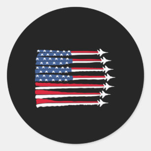 Patriotic Red White Blue Usa Flag Fighter Jets 4th Classic Round Sticker