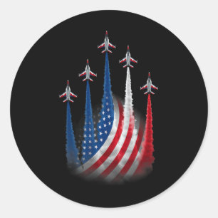 Patriotic Red White Blue Usa Flag Fighter Jets 4th Classic Round Sticker