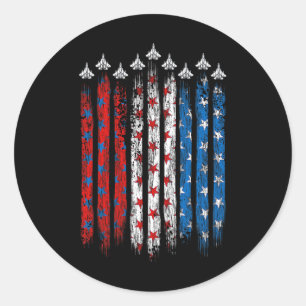 Patriotic Red White Blue Usa Flag Fighter Jets 4th Classic Round Sticker