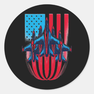 Patriotic Red White Blue Usa Flag Fighter Jets 4th Classic Round Sticker