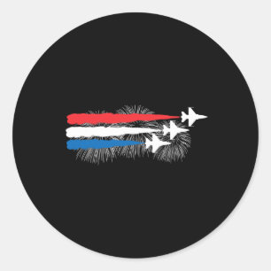 Patriotic Red White Blue Usa Flag Fighter Jets 4th Classic Round Sticker