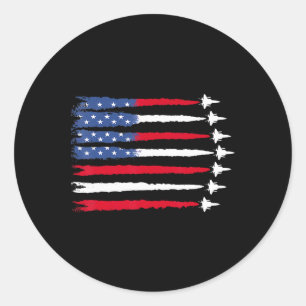 Patriotic Red White Blue Usa Flag Fighter Jets 4th Classic Round Sticker