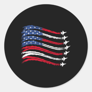 Patriotic Red White Blue Usa Flag Fighter Jets 4th Classic Round Sticker
