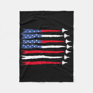 Patriotic Red White Blue Usa Flag Fighter Jets 4th Fleece Blanket