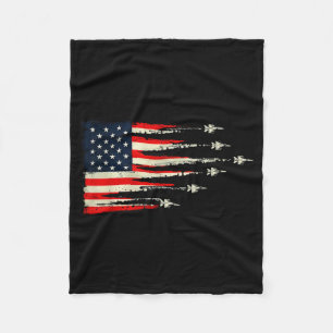 Patriotic Red White Blue Usa Flag Fighter Jets 4th Fleece Blanket