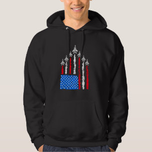 Patriotic Red White Blue USA Flag Fighter Jets 4th Hoodie