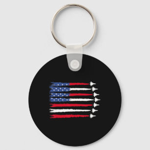 Patriotic Red White Blue Usa Flag Fighter Jets 4th Key Ring
